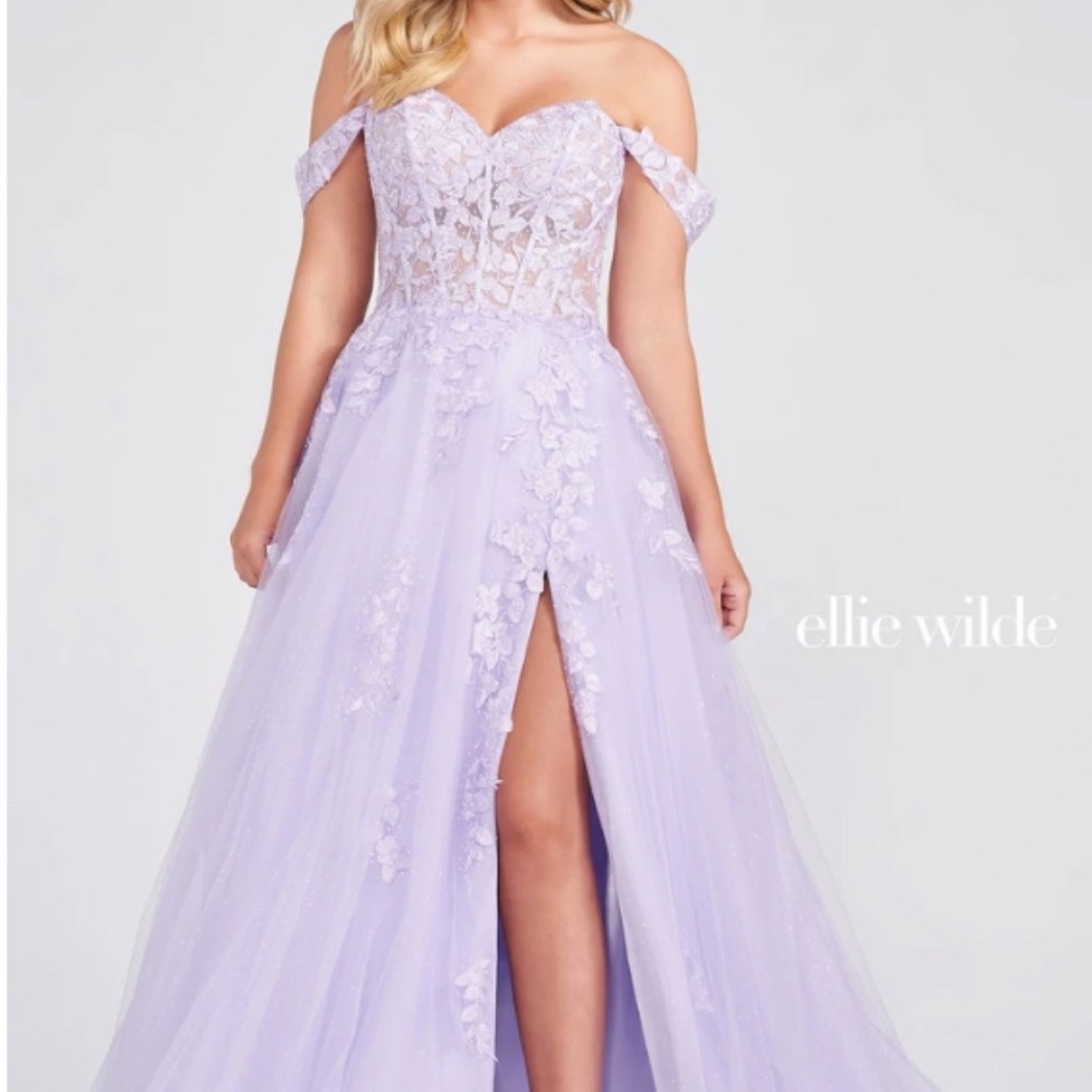 Ellie Wilde Lavender Off-Shoulder Gown